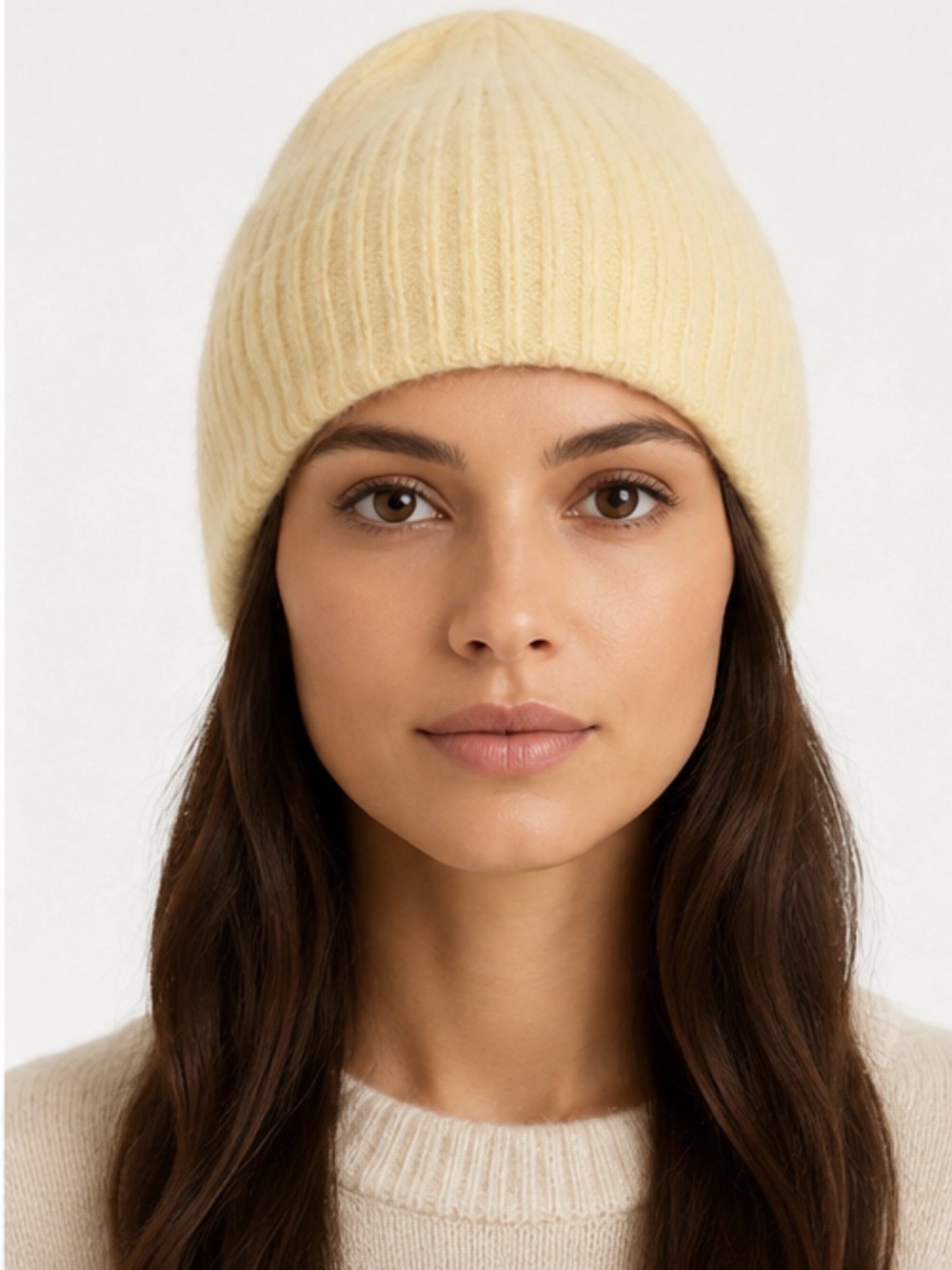 Unbranded / Made in Italy 100% Cashmere Rib Knit Beanie baby yellow